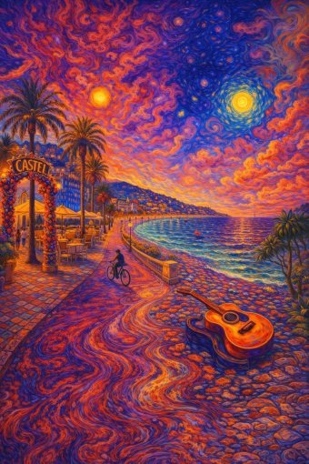 Painting "French Riviera — Voice of Heaven" by painter Trinity Nova acrylic canvas at Jose Art Gallery