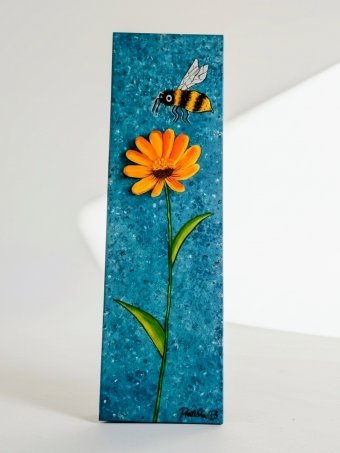 Painting "Golden Bloom with Busy Bee Harmony" by painter Pratibha Bilgi acrylic canvas at Jose Art Gallery