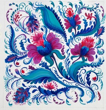 Pintura "Primavera en flor: Tradiciones de Petrykivka", pintor Julia Tsebriak técnica mixta papel en Jose Art Gallery