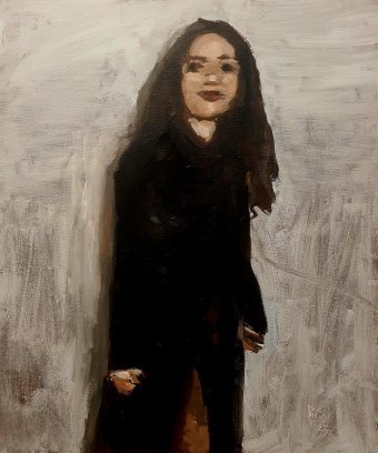 Painting "Portrait of a young girl in a coat" by painter Soba Haiku acrylic canvas at Jose Art Gallery