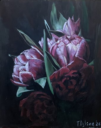 Painting "Velvet Bloom in Shadow" by painter Tatiana Oskina oil canvas at Jose Art Gallery