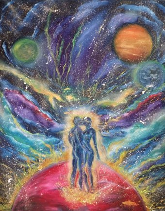 Painting "Where Worlds Are Born" by painter Aurelia Givalanti oil canvas at Jose Art Gallery