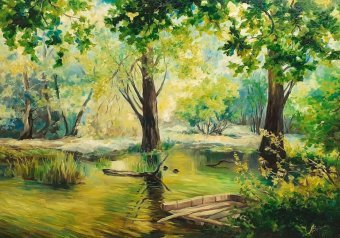 Painting "Fishing paradise" by painter alla voloshyna oil fabric at Jose Art Gallery