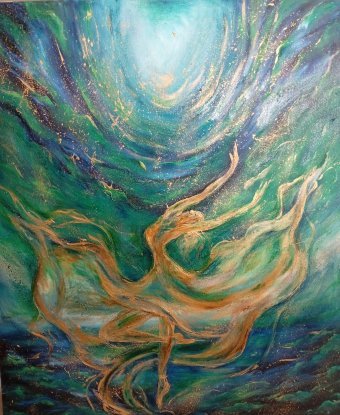 Painting "Emerald Night Dance" by painter Aurelia Givalanti oil canvas at Jose Art Gallery