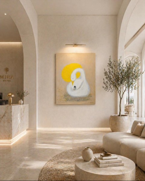Additional view 1: Minimalism Interior Painting The Silence of the Goose by painter Geula acrylic canvas 