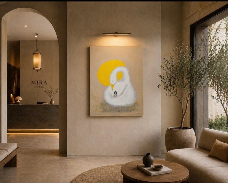 Additional view 2: Minimalism Interior Painting The Silence of the Goose by painter Geula acrylic canvas 