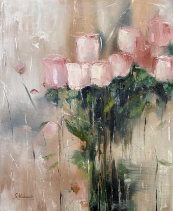 Peinture "Murmures de Douces Tulipes au Printemps", peintre Sveta Makarenko huile toile à la Jose Art Gallery