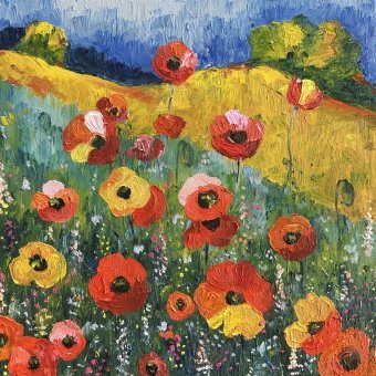 Painting "Sunlit Poppies Bloom" by painter Irina Anis oil canvas at Jose Art Gallery