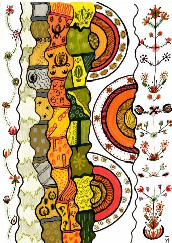 Drawing "Flusso Simbolico: Albero della Vita Ucraino" by illustrator Liniya Art mixed method paper at Jose Art Gallery