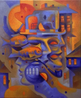 Painting "Dark purple pipe" by painter Serhii Voichenko oil canvas at Jose Art Gallery
