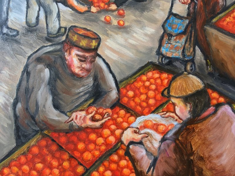 Additional view 2: Expressionism Cityscapes Painting Time of tangerines by painter Fedor Aseev oil cardboard 