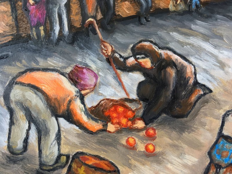 Additional view 4: Expressionism Cityscapes Painting Time of tangerines by painter Fedor Aseev oil cardboard 