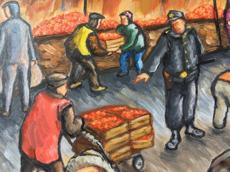 Additional view 5: Expressionism Cityscapes Painting Time of tangerines by painter Fedor Aseev oil cardboard 