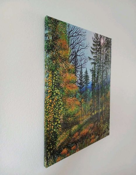 Additional view 1: Realism Landscape Painting Autumn forest in Schiederweiher by painter Valentin Kern acrylic canvas 