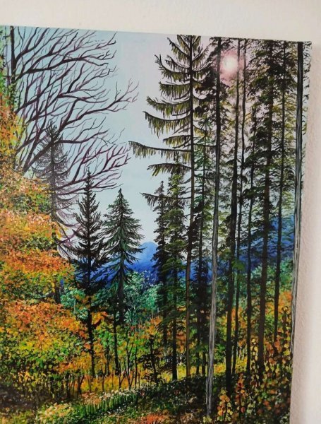 Additional view 3: Realism Landscape Painting Autumn forest in Schiederweiher by painter Valentin Kern acrylic canvas 