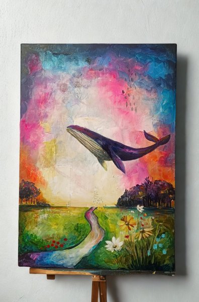 Additional view 1: Surrealism Animal Painting Between Earth and Sky by painter Evgenia Smirnova acrylic canvas 