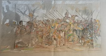 Grafica "Battaglia di Isso 333 a.C: Scontro Storico", illustratore roberto ferrando matita carta alla Jose Art Gallery