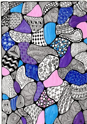 Grafica "Sinfonia di Micromondi Cromatici", illustratore Liniya Art tecnica mista carta alla Jose Art Gallery