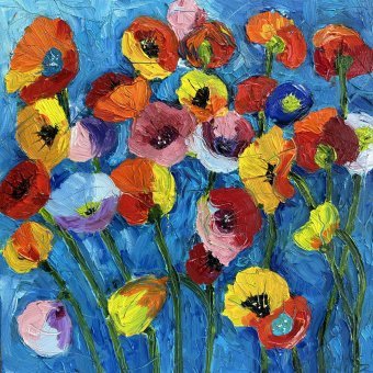 Painting "Colorful Poppies" by painter Irina Anis oil canvas at Jose Art Gallery