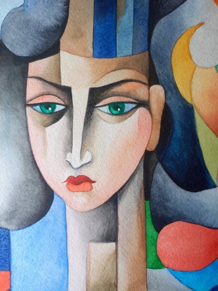 Additional view 4: Cubism Portrait Painting Saxophonist by painter Lana Korolievskaia watercolor paper 