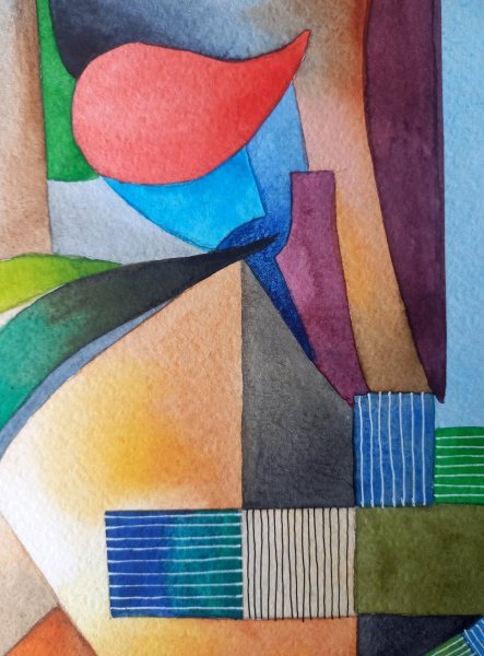 Additional view 5: Cubism Portrait Painting Saxophonist by painter Lana Korolievskaia watercolor paper 