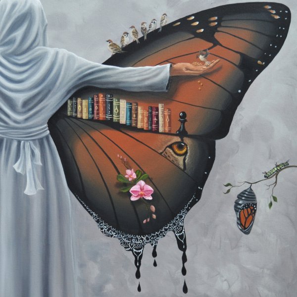 Additional view 2: Surrealism Genre Painting Cocoon of Identity by painter Beklan Kizilcay oil canvas 