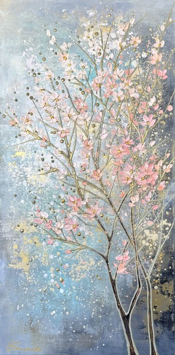 Painting "Sakura Bloom" by painter Olena Shevchenko acrylic canvas at Jose Art Gallery