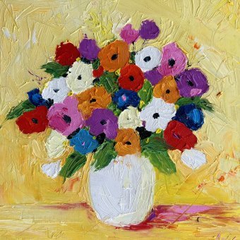 Painting "Bouquet in a White Vase" by painter Irina Anis oil canvas at Jose Art Gallery