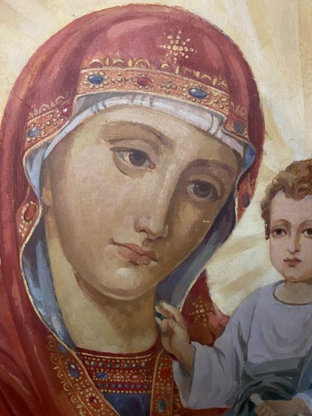 Additional view 2: Fine Art Religious Painting Tikhvin Icon of the Mother of God by painter Oleksandr Taljejev oil parchment 