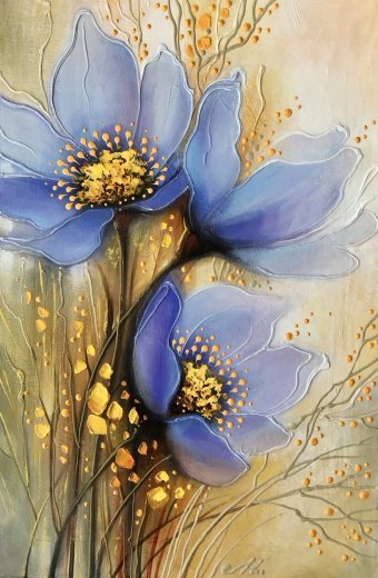 Painting "Flowers Blue Inspiration" by painter Olena Shevchenko acrylic canvas at Jose Art Gallery