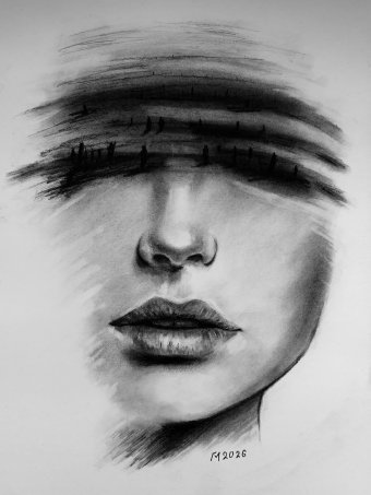 Graphique "Rêve : Reflet de l'Âme dans un Portrait", illustrateur Mykola Havryliuk charbon papier à la Jose Art Gallery