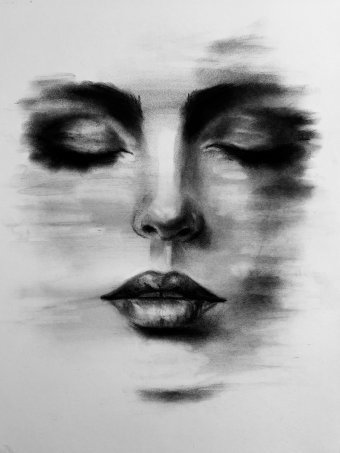 Graphique "Silence : Un sentiment de calme dans l'expressionnisme", illustrateur Mykola Havryliuk charbon papier à la Jose Art Gallery