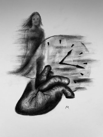 Grafica "Orologio dell'Anima", illustratore Mykola Havryliuk carbone carta alla Jose Art Gallery