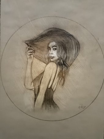 Drawing "Veiled curiosity" by illustrator roberto ferrando pencil paper at Jose Art Gallery