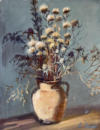 Pittura "Fiori selvatici secchi", pittore Elena Yasineckaya olio tela alla Jose Art Gallery
