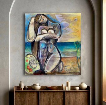 Painting "Eternal Summer Reflection Expressing Femininity" by painter Loveenergy band mixed method canvas at Jose Art Gallery