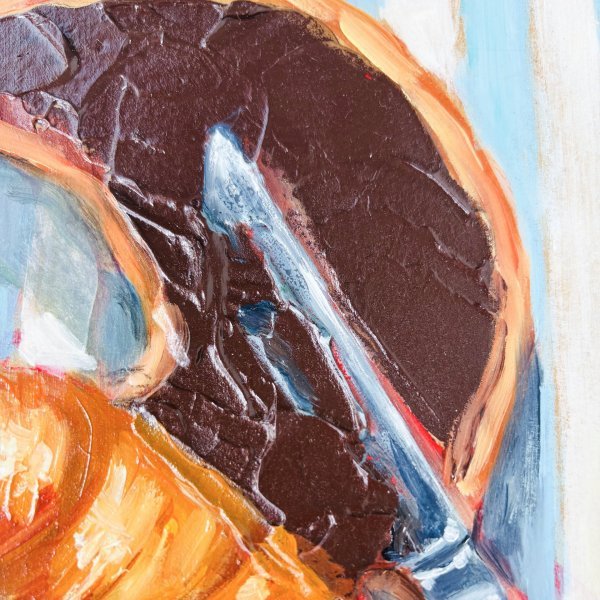 Additional view 2: Contemporary Art Still-Life Painting Croissants Still Life Impasto by painter Oksana Shevchenko oil wood 