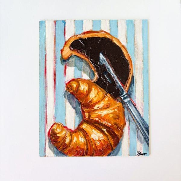 Additional view 4: Contemporary Art Still-Life Painting Croissants Still Life Impasto by painter Oksana Shevchenko oil wood 