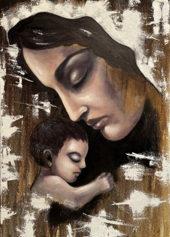 Painting "The Holy Face of Mary in Expressionism" by painter Mykola Havryliuk oil fabric at Jose Art Gallery