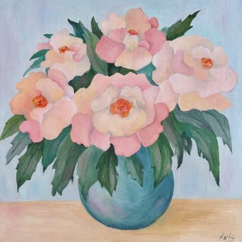 Painting "Bouquet with Pink Flowers" by painter Irina Anis oil canvas at Jose Art Gallery