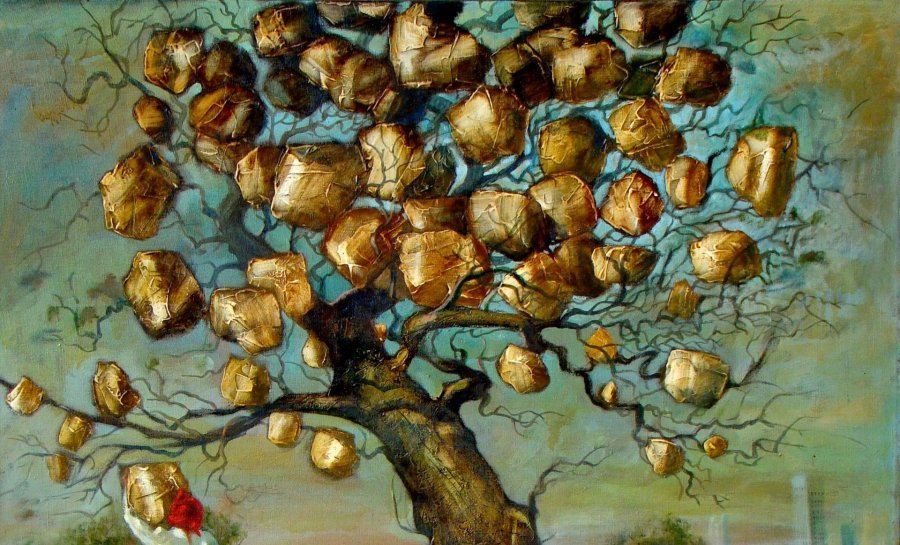 Additional view 1: Symbolism Genre Painting Harvest Time (sold) by painter Serhiy Roy oil canvas 