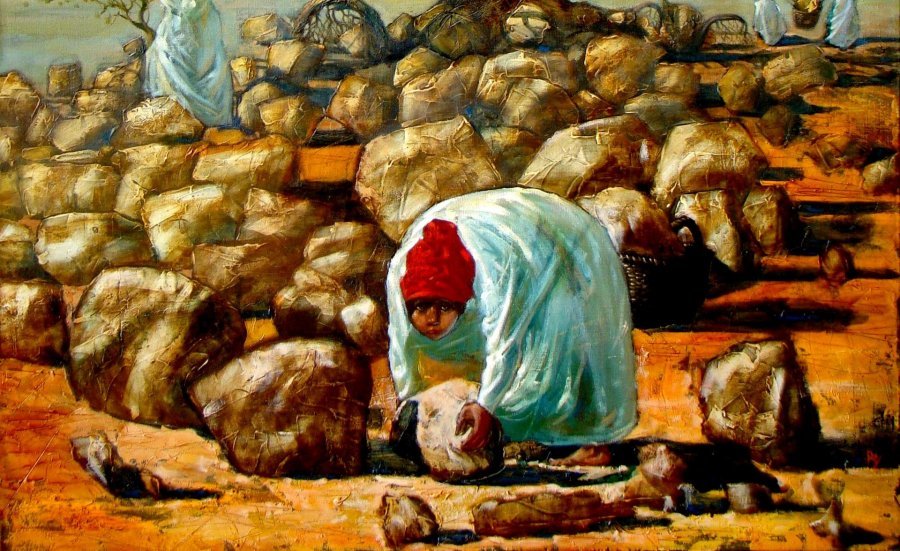 Additional view 2: Symbolism Genre Painting Harvest Time (sold) by painter Serhiy Roy oil canvas 