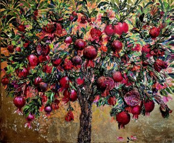 Painting "Pomegranate Garden of Abundance and Life" by painter Olena Rudnieva oil canvas at Jose Art Gallery