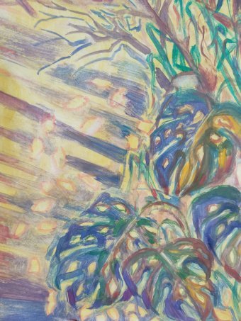 Painting "Plants in your sunshine cottag" by painter Salome Goglidze gouache paper at Jose Art Gallery