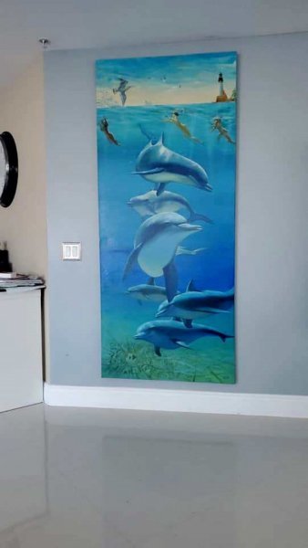 Additional view 2: Symbolism Cityscapes Painting Why do dolphins smile (sold) by painter Serhiy Roy oil canvas 