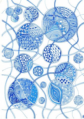 Graphik "Blaue Metaphysik der Verbindungen: Harmonie der Struktur", illustrator Liniya Art Mischtechnik Papier in der Jose Art Gallery