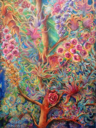 Painting "Tree of Infinite Blossoms" by painter Aurelia Givalanti mixed method canvas at Jose Art Gallery
