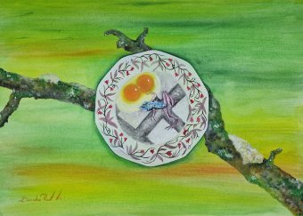 Painting "Dinner for an amphibian" by painter bernardino acrylic paper at Jose Art Gallery