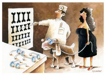 Drawing "At the ophthalmologist's" by illustrator Kostyantyn Kazanchev gouache paper at Jose Art Gallery