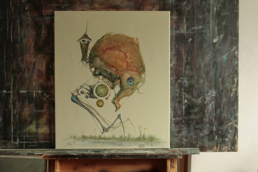 Additional view 2: Surrealism Animal Painting Marshsurfers by painter Ed Schaap oil canvas 